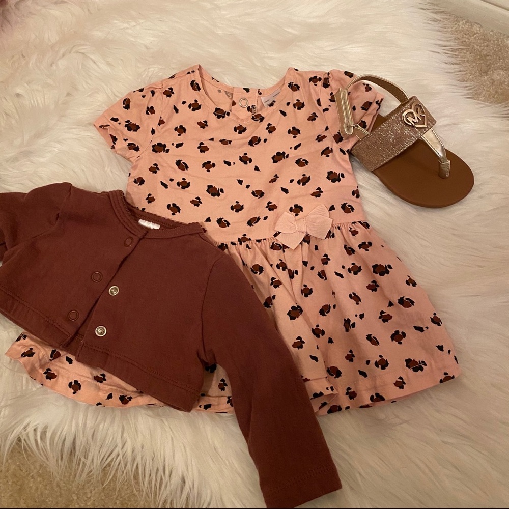 Carter’s Baby Girl’s 3 Piece Pink Cheetah Dress Brown Cardigan and Panty Set 3M